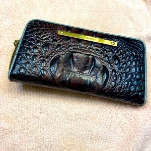 Brahmin brown wallet with grey trim.